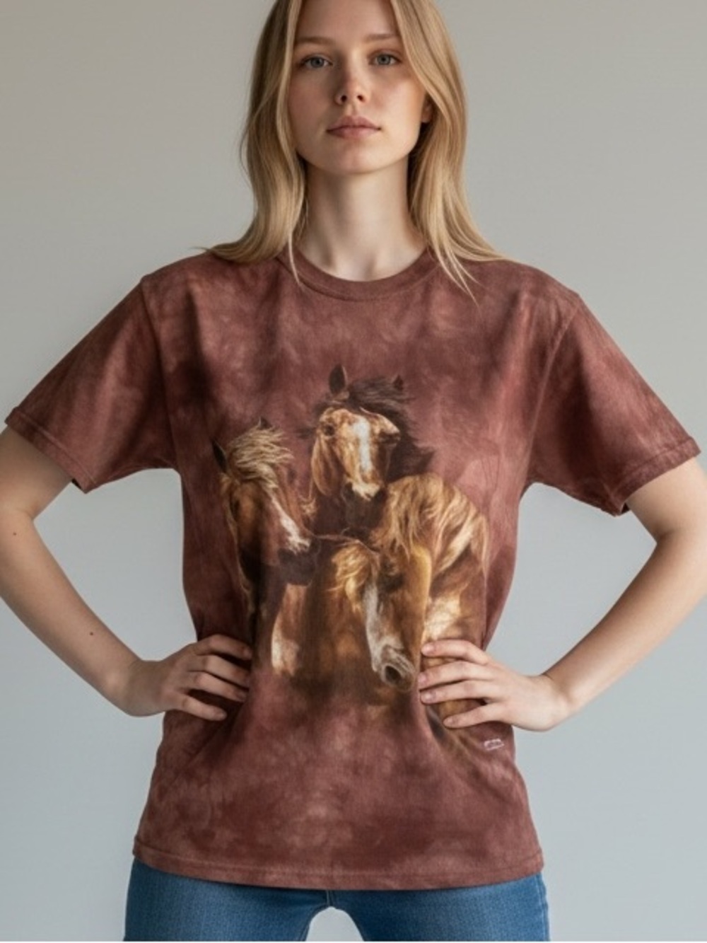 HORSE SHIRT polar graphics vtg Tie-Dyed Horses Graphic tee in the mountain style
